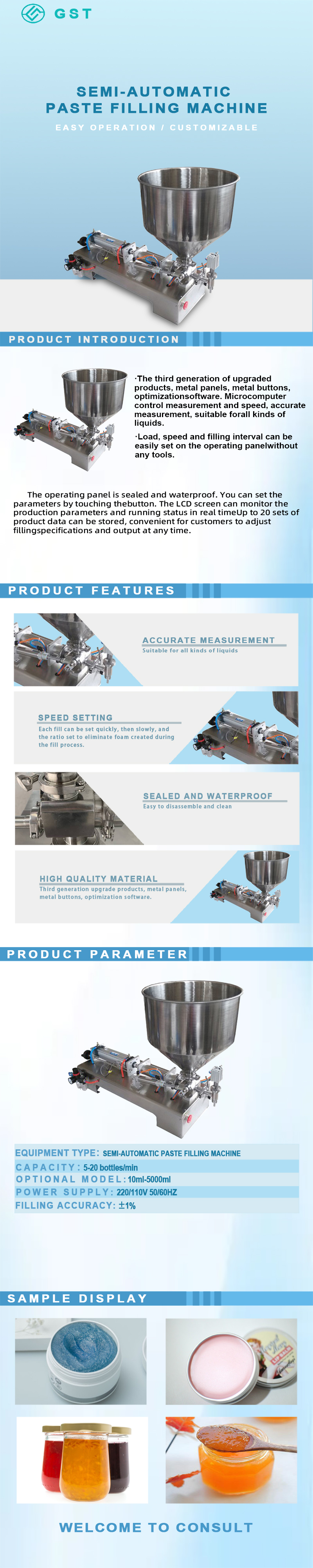 Semi-automatic paste filling machine | Quantitative filling equipment for high-viscosity materials | Stainless steel precision filling machine Semi-automatic paste filling machine | Quantitative filling equipment for high-viscosity materials | Stainless steel precision filling machine